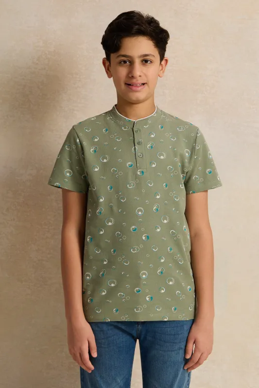 Senior Boys Green Printed Polo Shirt sold by Redtag