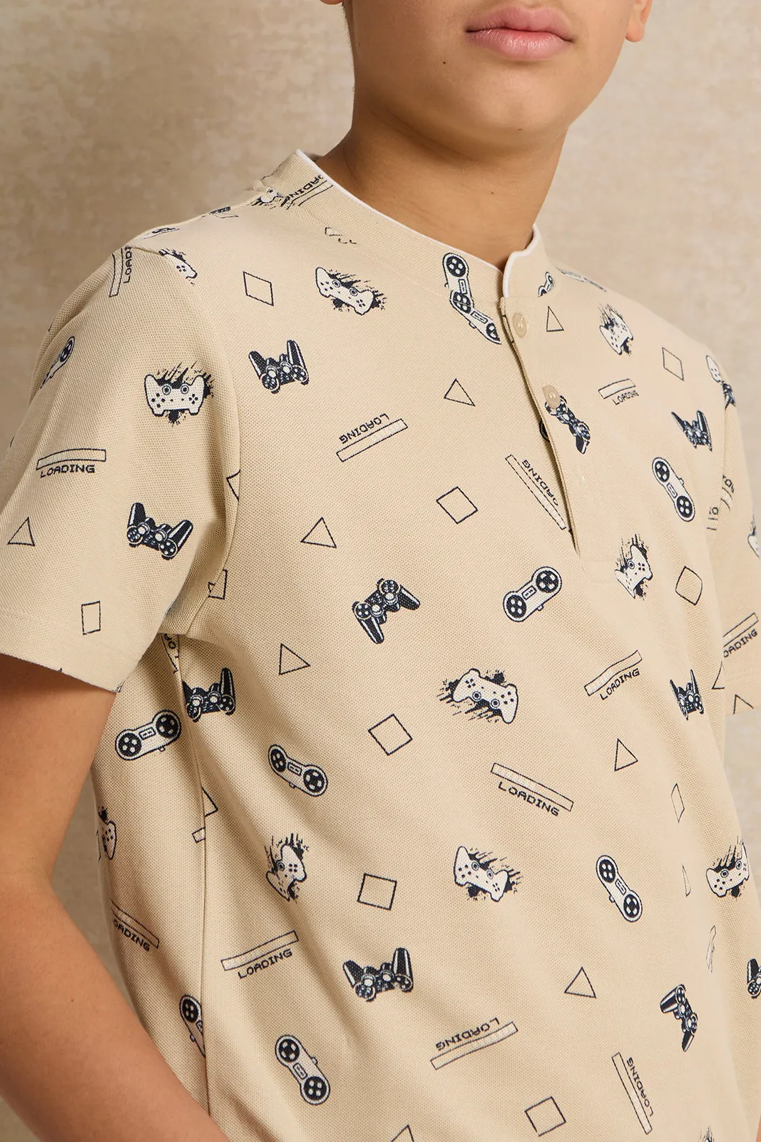 Senior Boys Beige Printed Polo Shirt sold by Redtag product image thumbnail 4