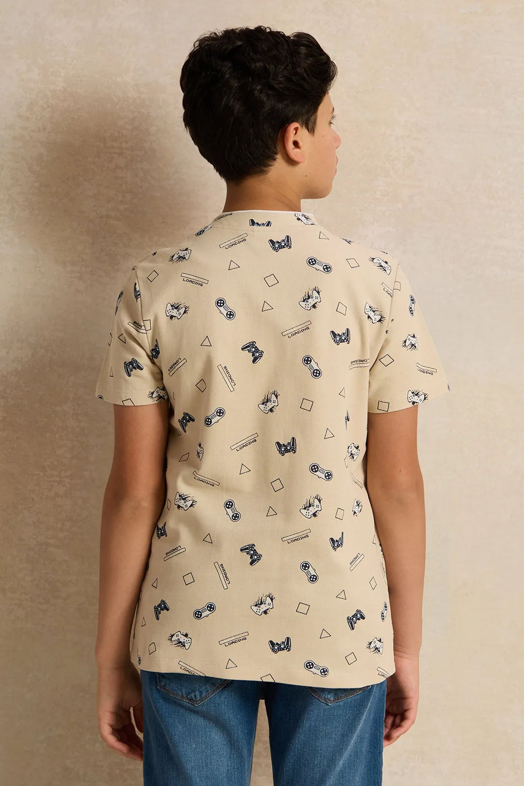 Senior Boys Beige Printed Polo Shirt sold by Redtag product image thumbnail 3