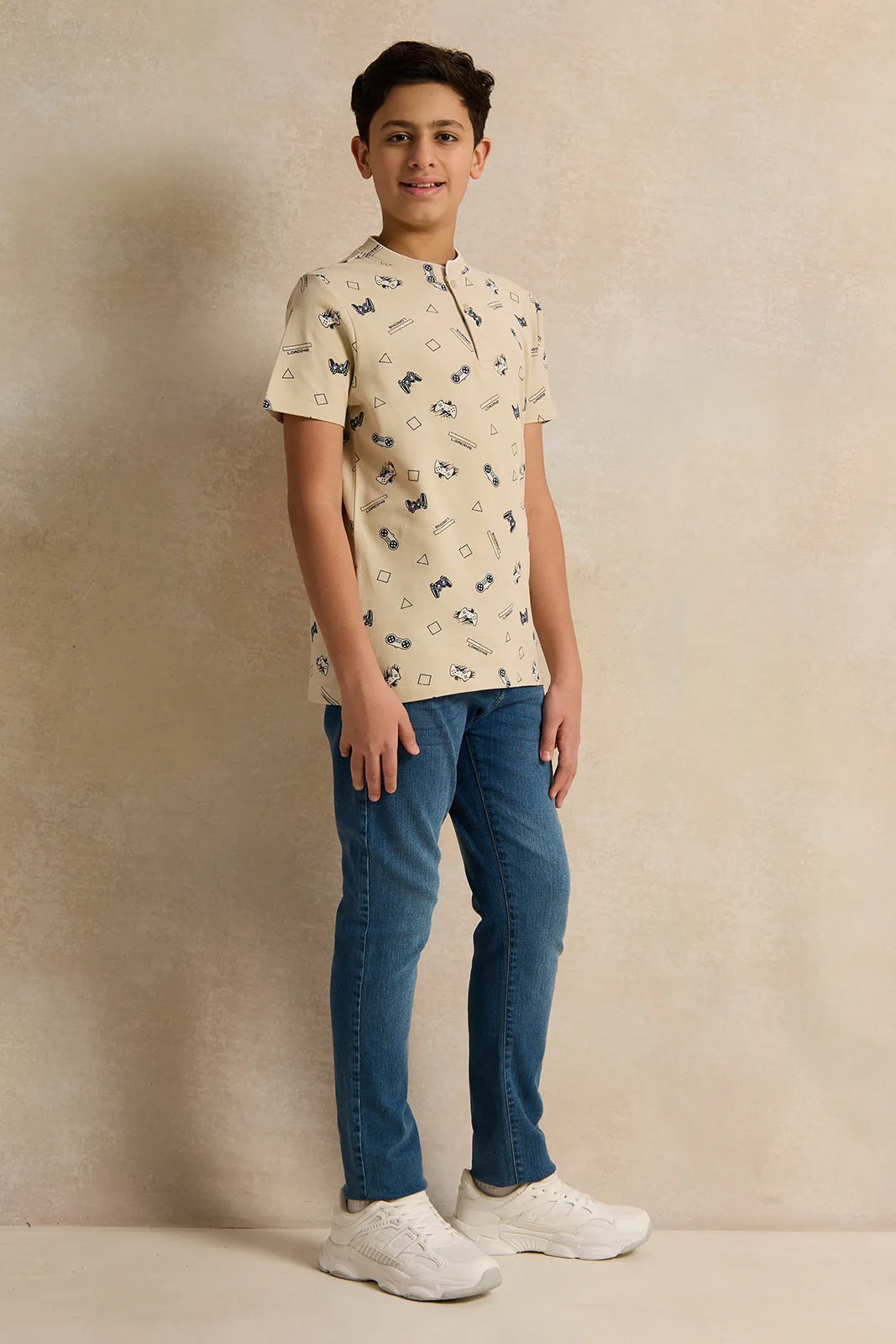 Senior Boys Beige Printed Polo Shirt sold by Redtag product image thumbnail 2