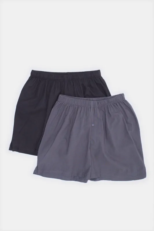 Men Black And Charcoal Woven Boxers (Pack of 2) sold by Redtag