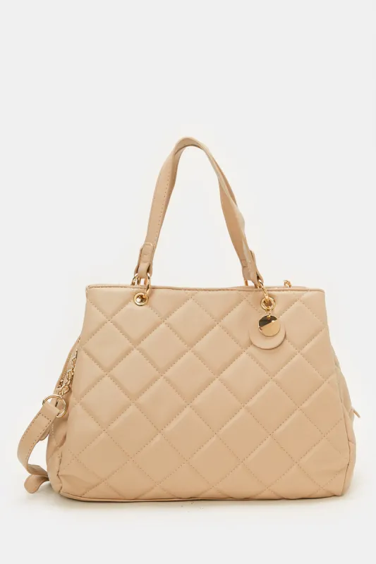 Women Beige Textured Day Bag sold by Redtag