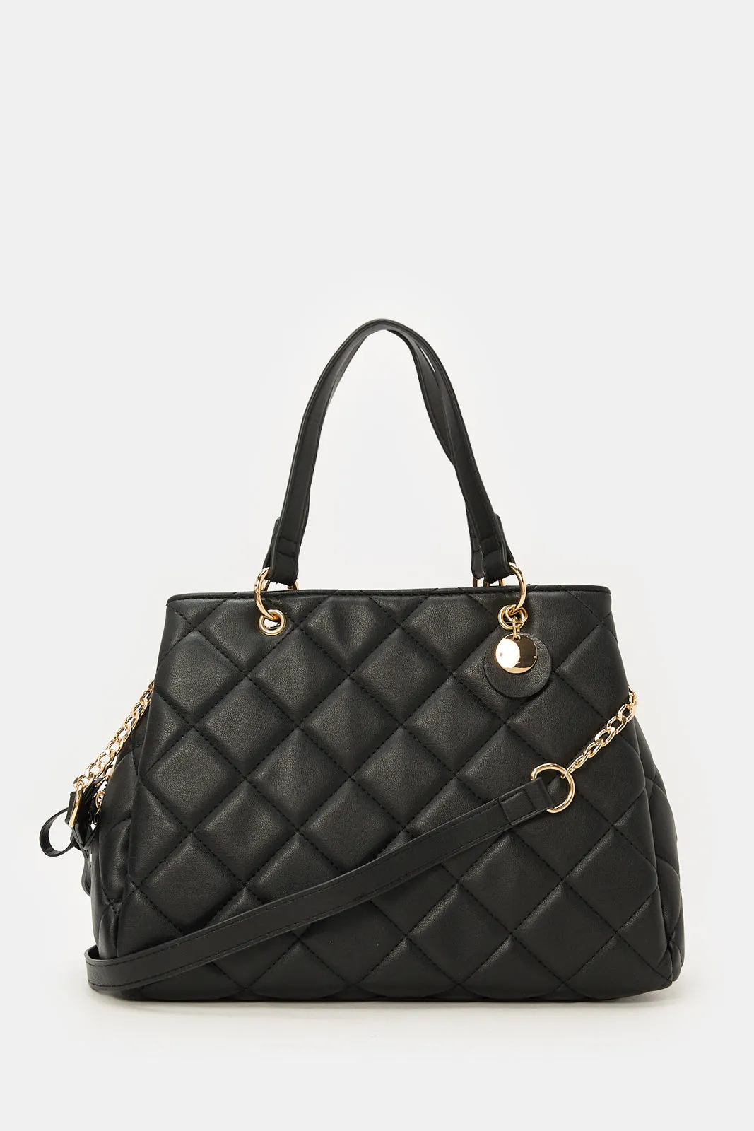 Women Black Textured Day Bag sold by Redtag
