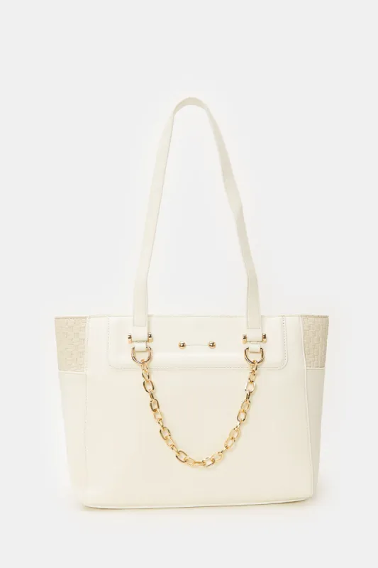 Women White Embellished Handbag sold by Redtag