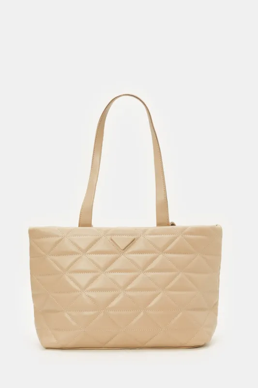 Women Beige Textured Tote Bag sold by Redtag