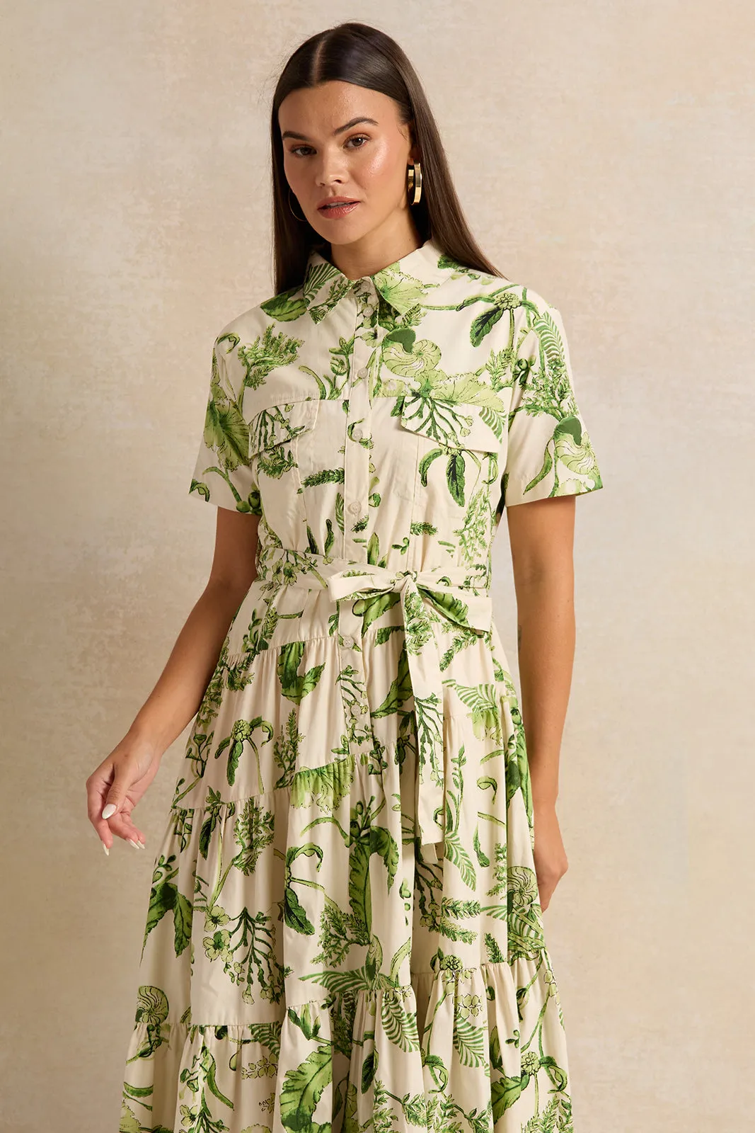 Women Ivory Printed Tiered Shirt Dress sold by Redtag product image thumbnail 2