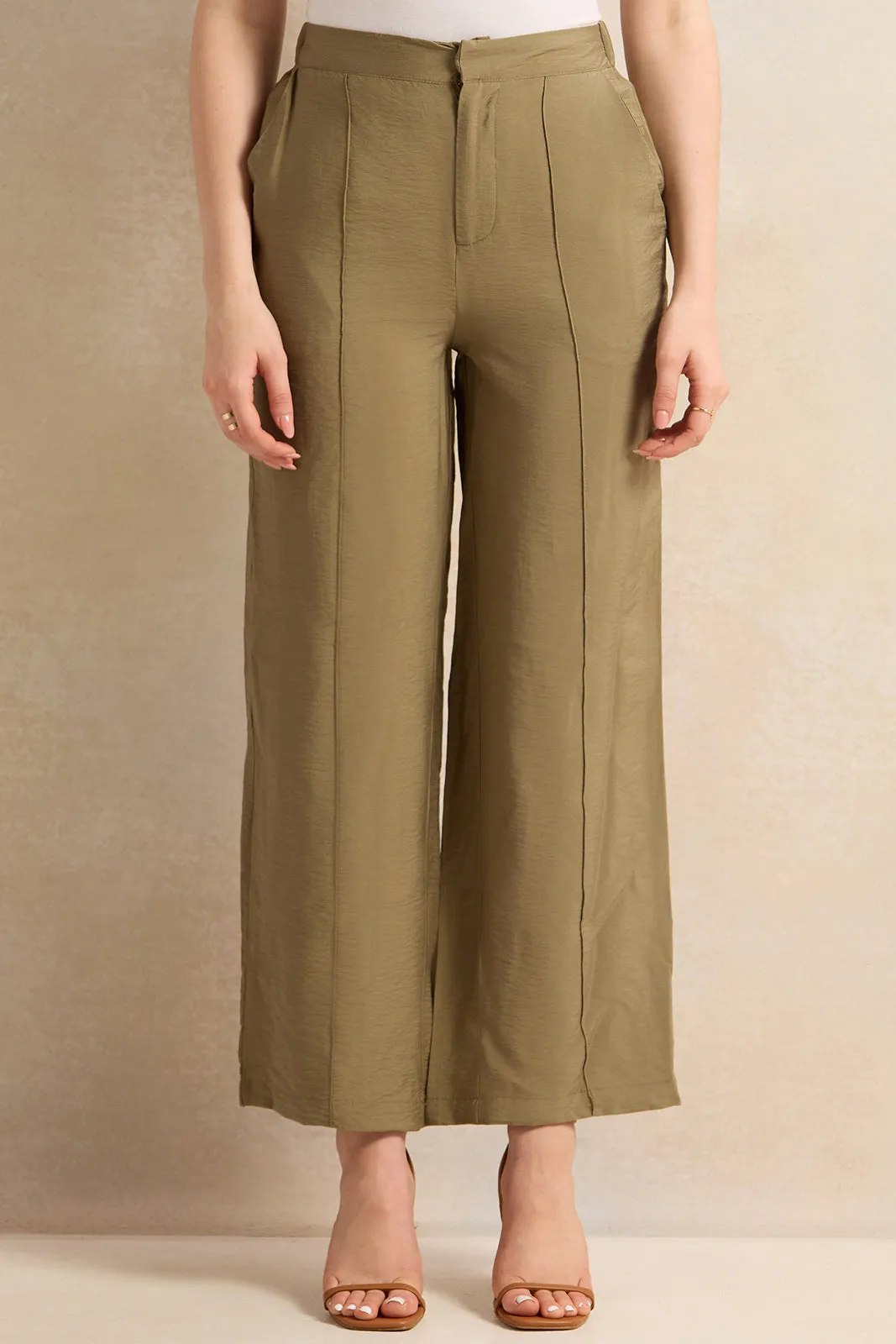 Women Olive Wide Leg Trousers sold by Redtag
