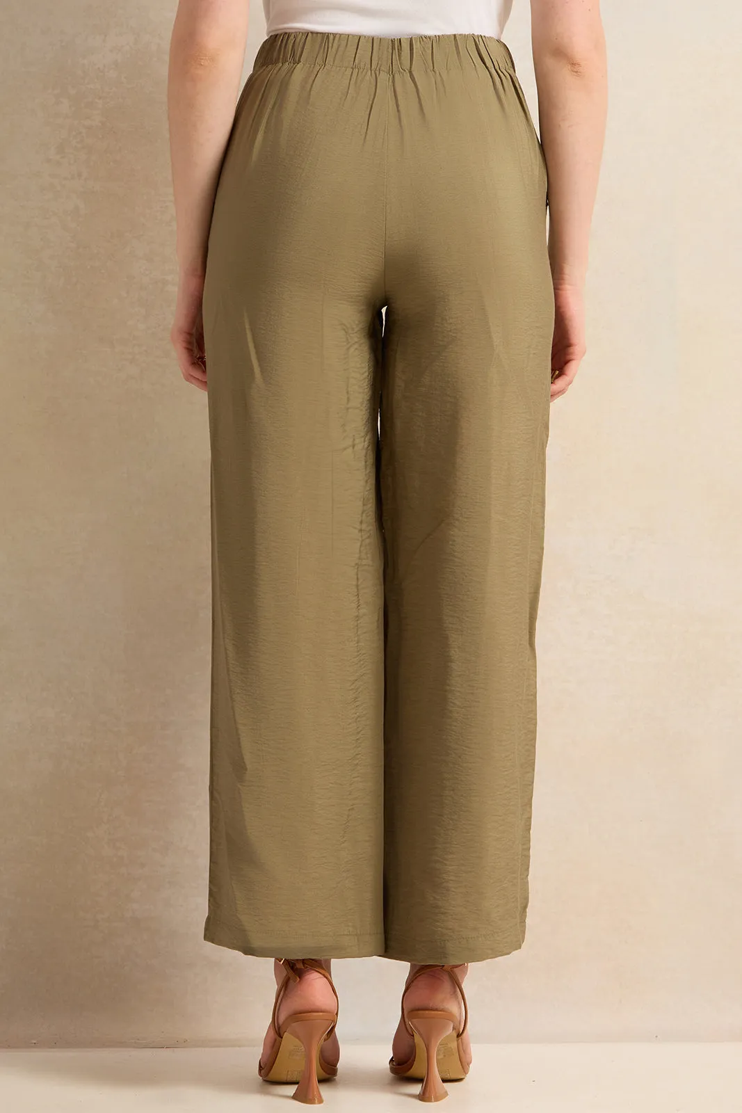 Women Olive Wide Leg Trousers sold by Redtag product image thumbnail 3