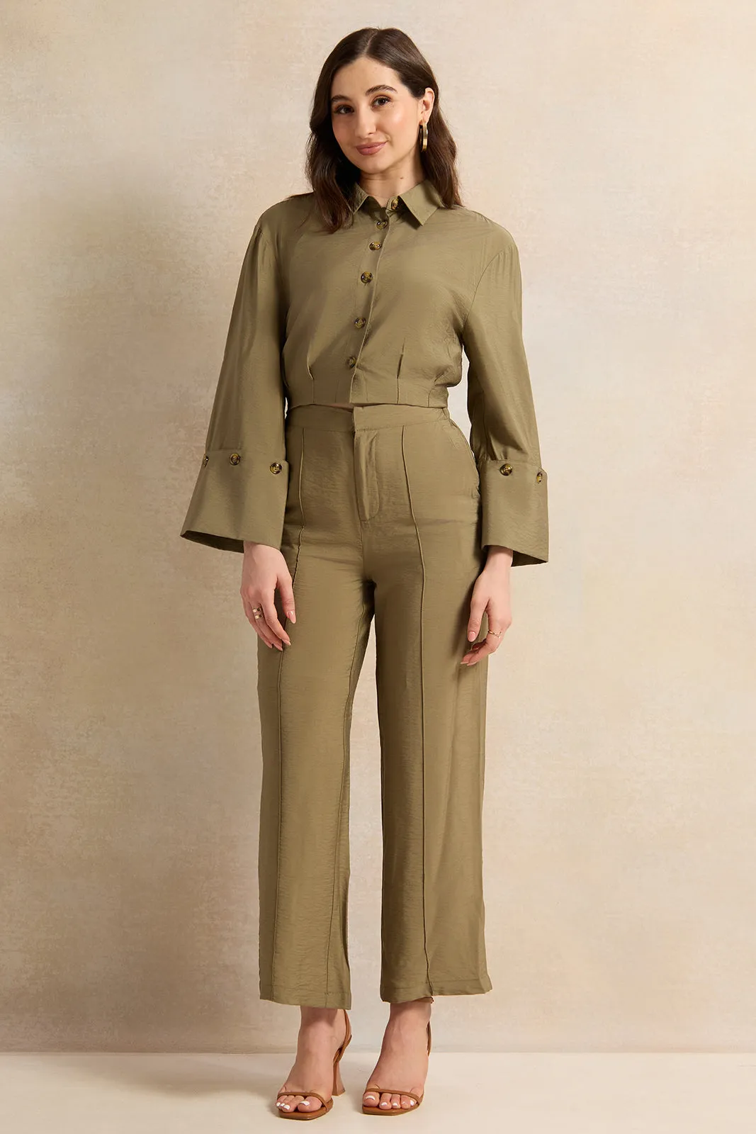 Women Olive Wide Leg Trousers sold by Redtag product image thumbnail 2