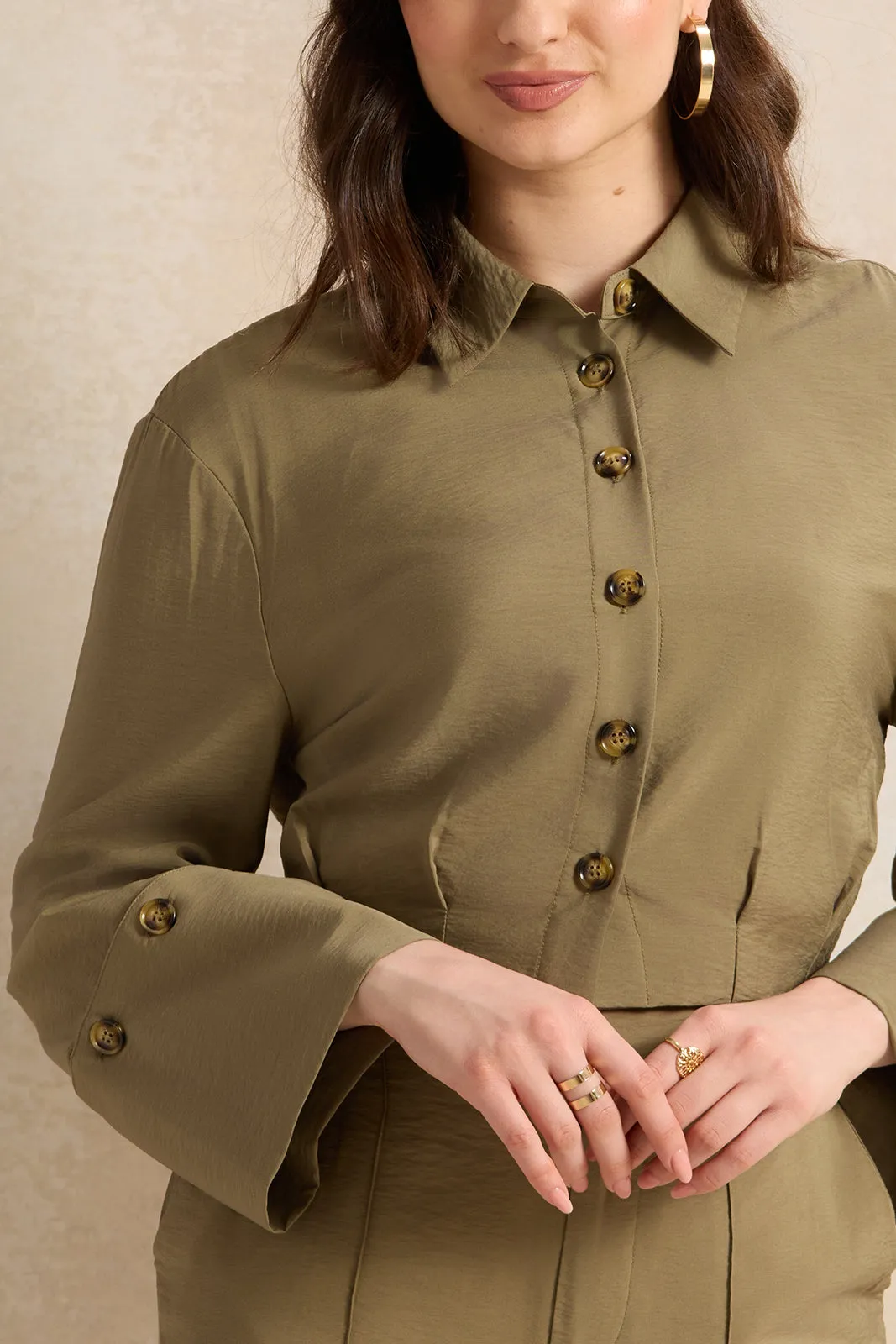 Women Olive Waist Pleated Detailed Shirt sold by Redtag product image thumbnail 4