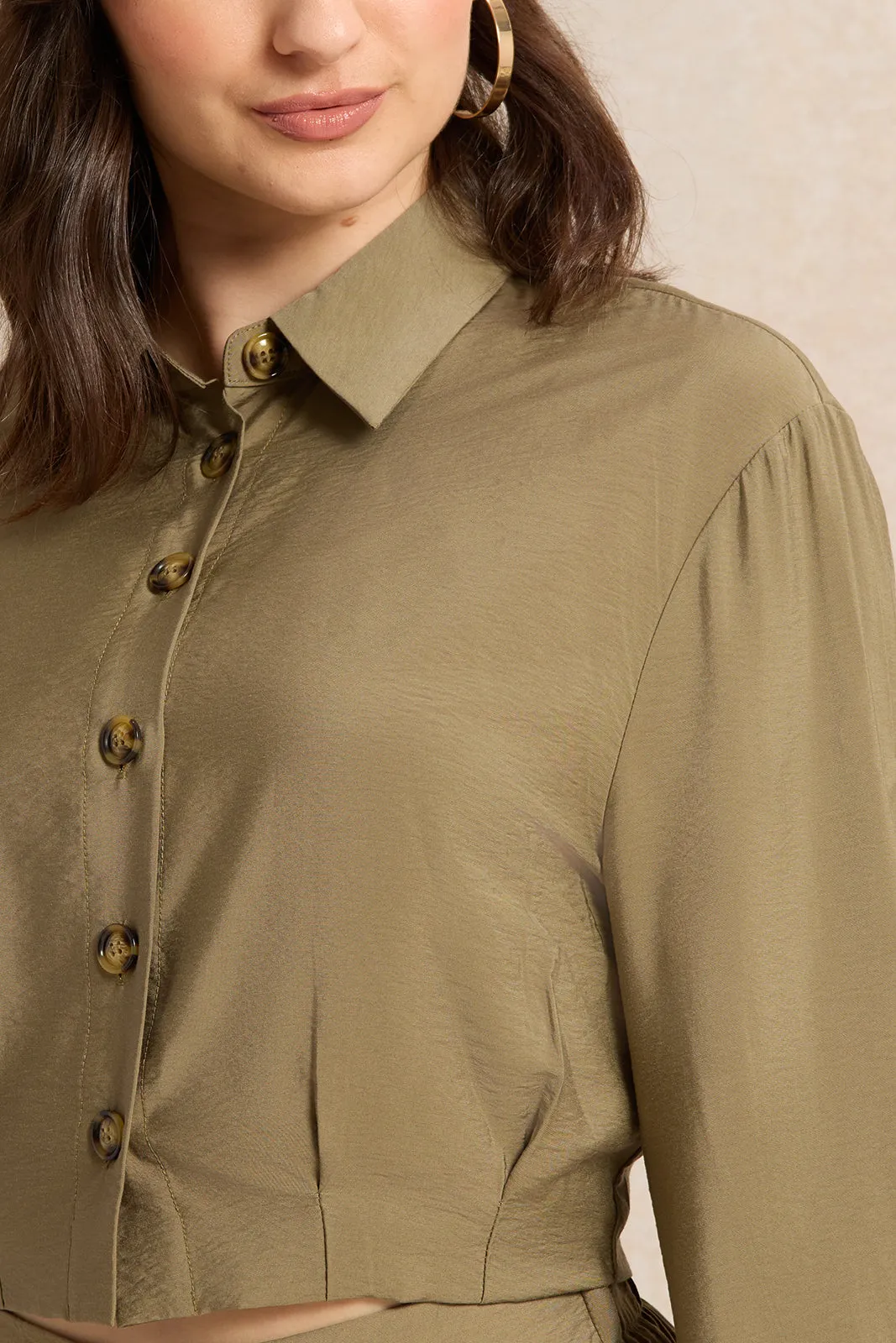 Women Olive Waist Pleated Detailed Shirt sold by Redtag product image thumbnail 5