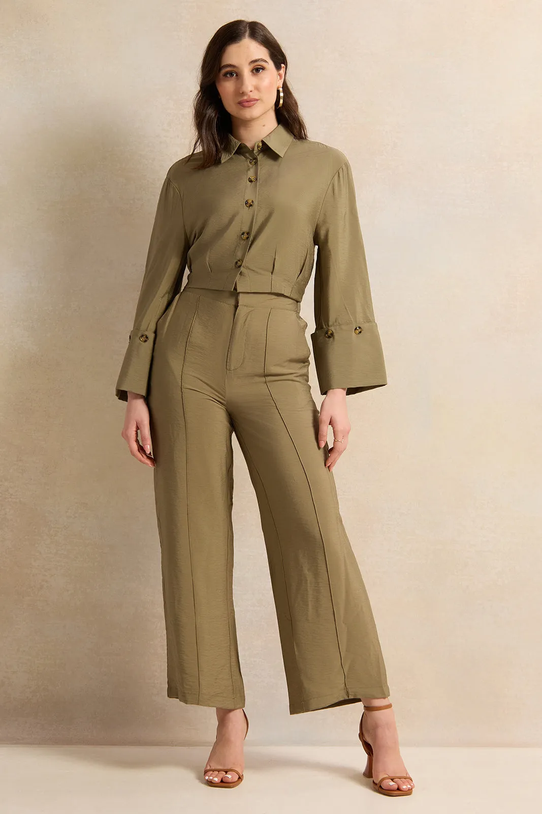 Women Olive Waist Pleated Detailed Shirt sold by Redtag product image thumbnail 2