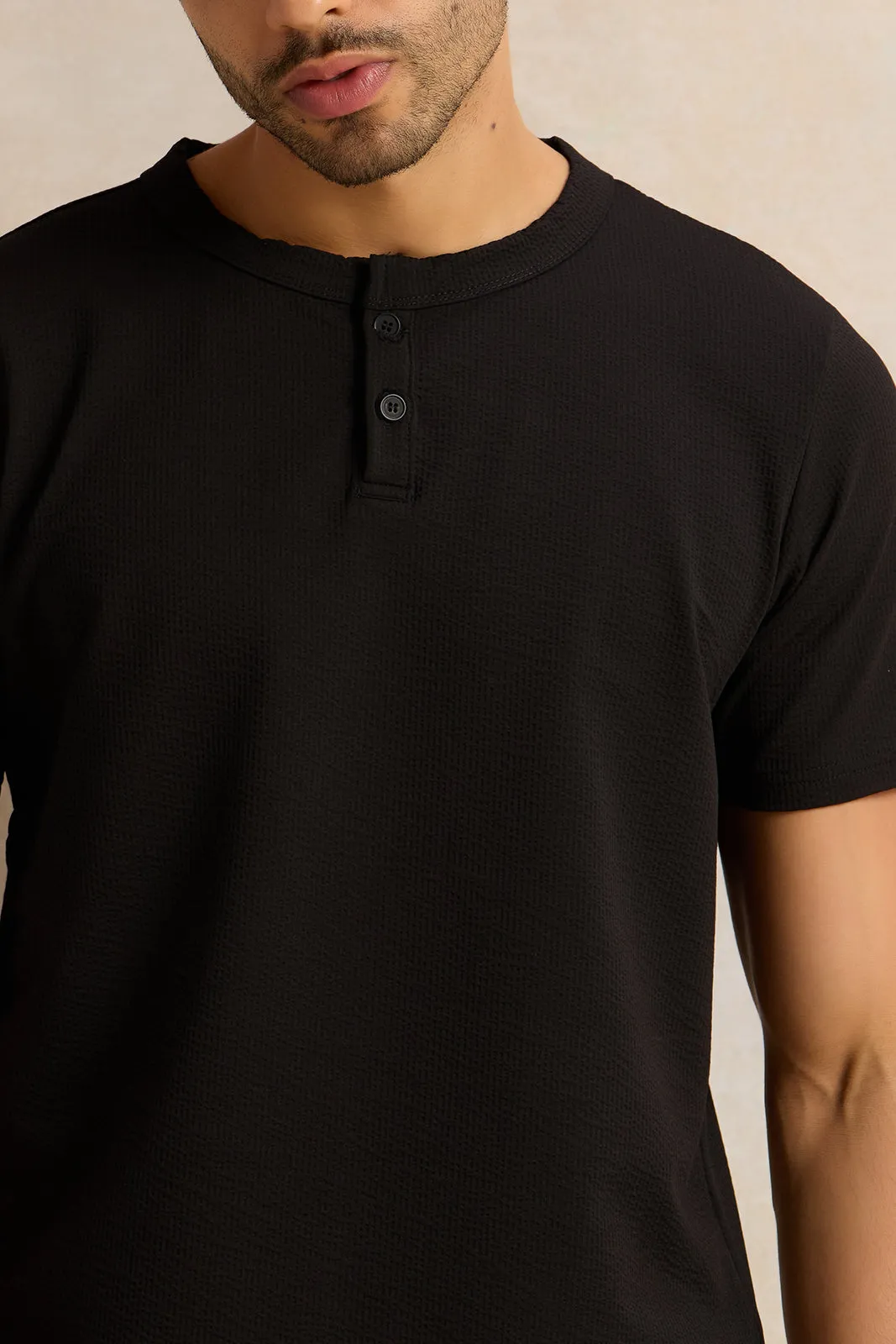 Men Black Embellished T-Shirt sold by Redtag product image thumbnail 4