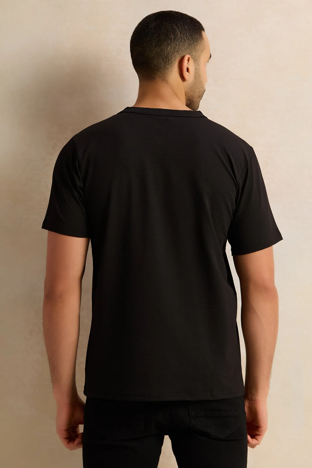 Men Black Embellished T-Shirt sold by Redtag product image thumbnail 3