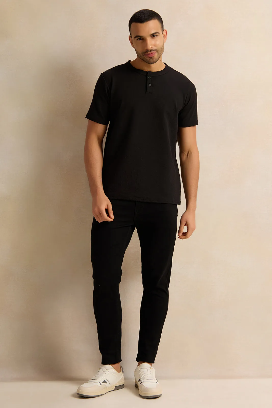 Men Black Embellished T-Shirt sold by Redtag product image thumbnail 2
