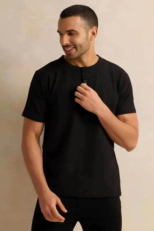 Men Black Embellished T-Shirt sold by Redtag