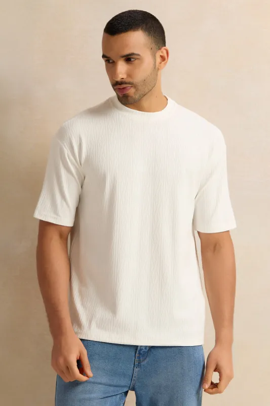 Men White Jacquard T-Shirt sold by Redtag