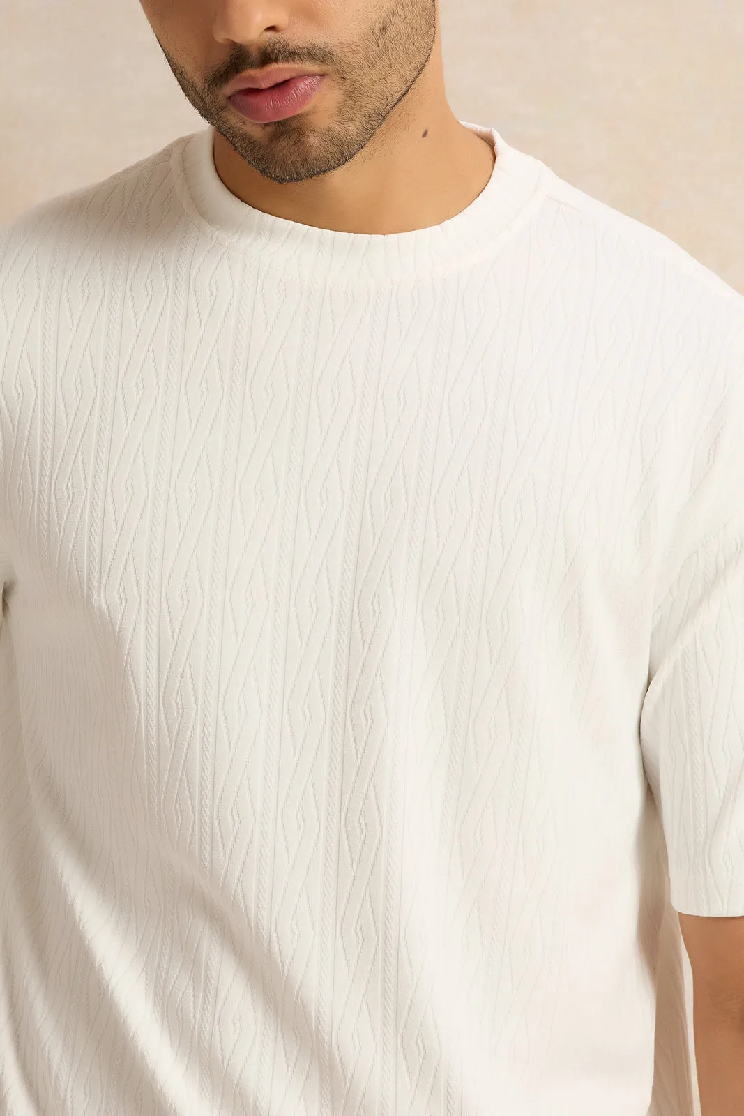 Men White Jacquard T-Shirt sold by Redtag product image thumbnail 4