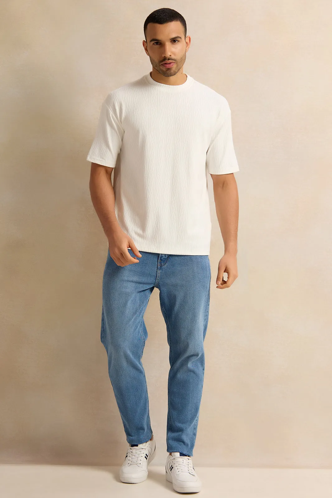 Men White Jacquard T-Shirt sold by Redtag product image thumbnail 2