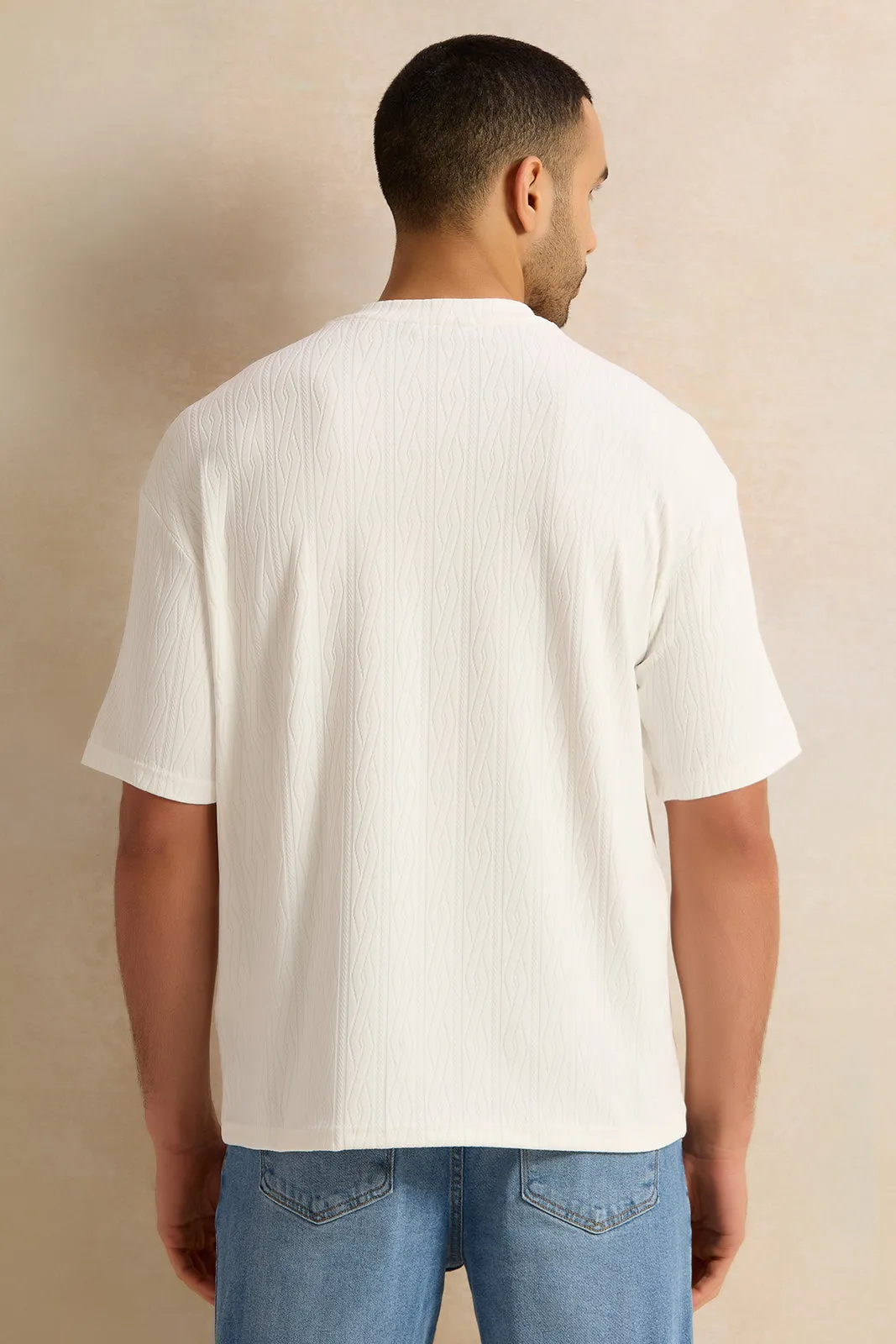 Men White Jacquard T-Shirt sold by Redtag product image thumbnail 3