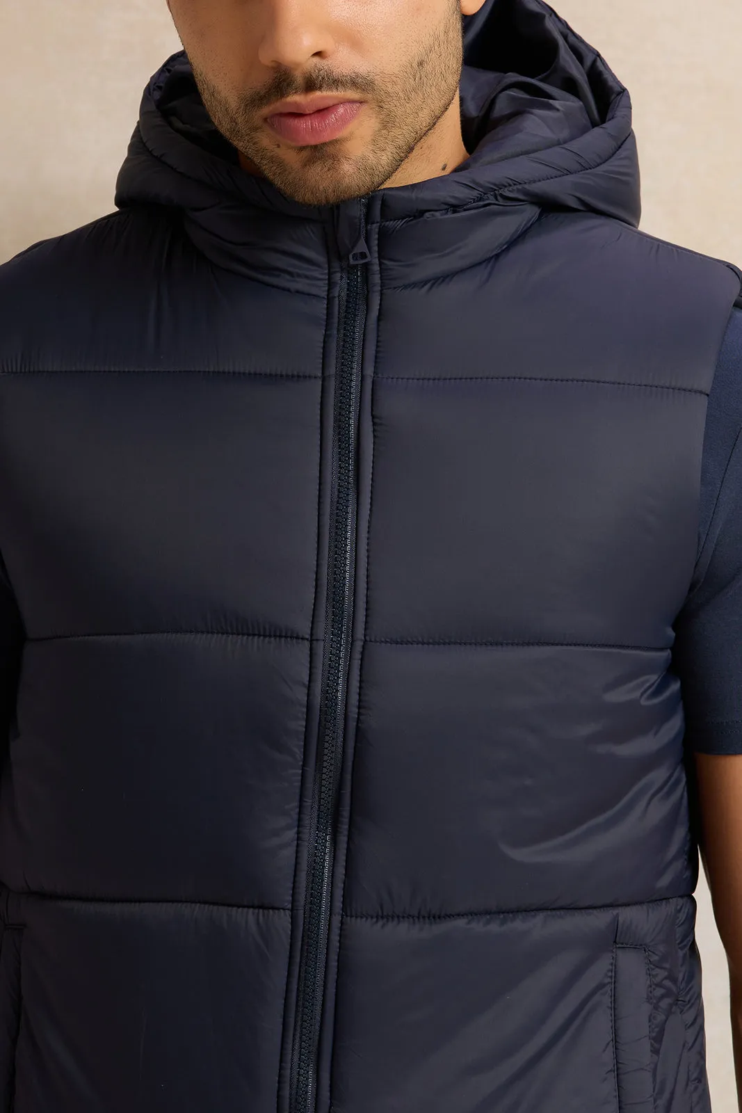 Men Navy Sleeveless Puffer Jacket sold by Redtag product image thumbnail 4