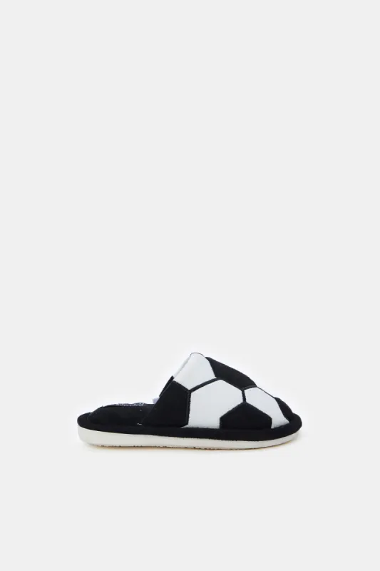 Boys White And Black Soccer Ball Print Slippers sold by Redtag