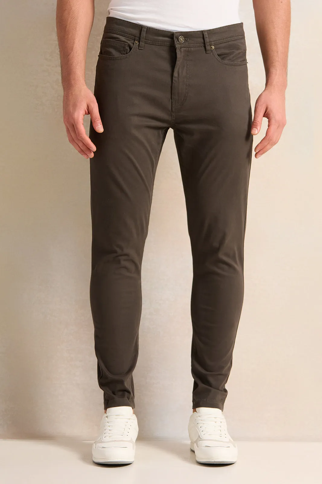 Men Grey 5-Pocket Slim Fit Trouser sold by Redtag
