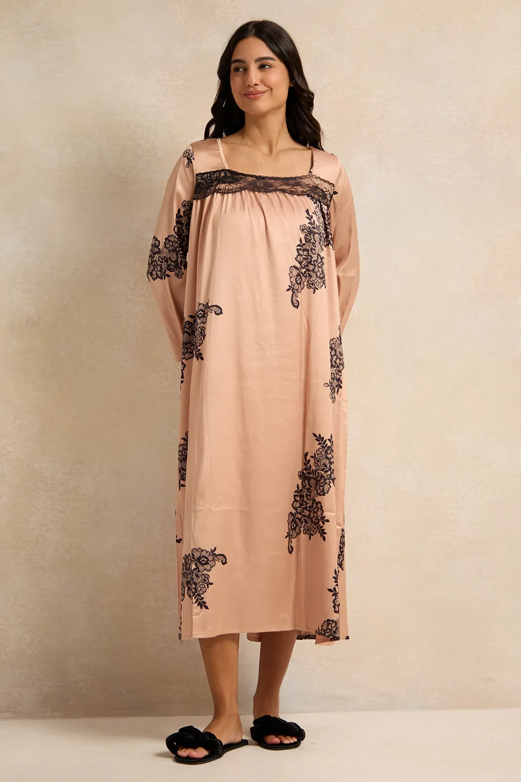 Women Beige Embellished Nightgown sold by Redtag