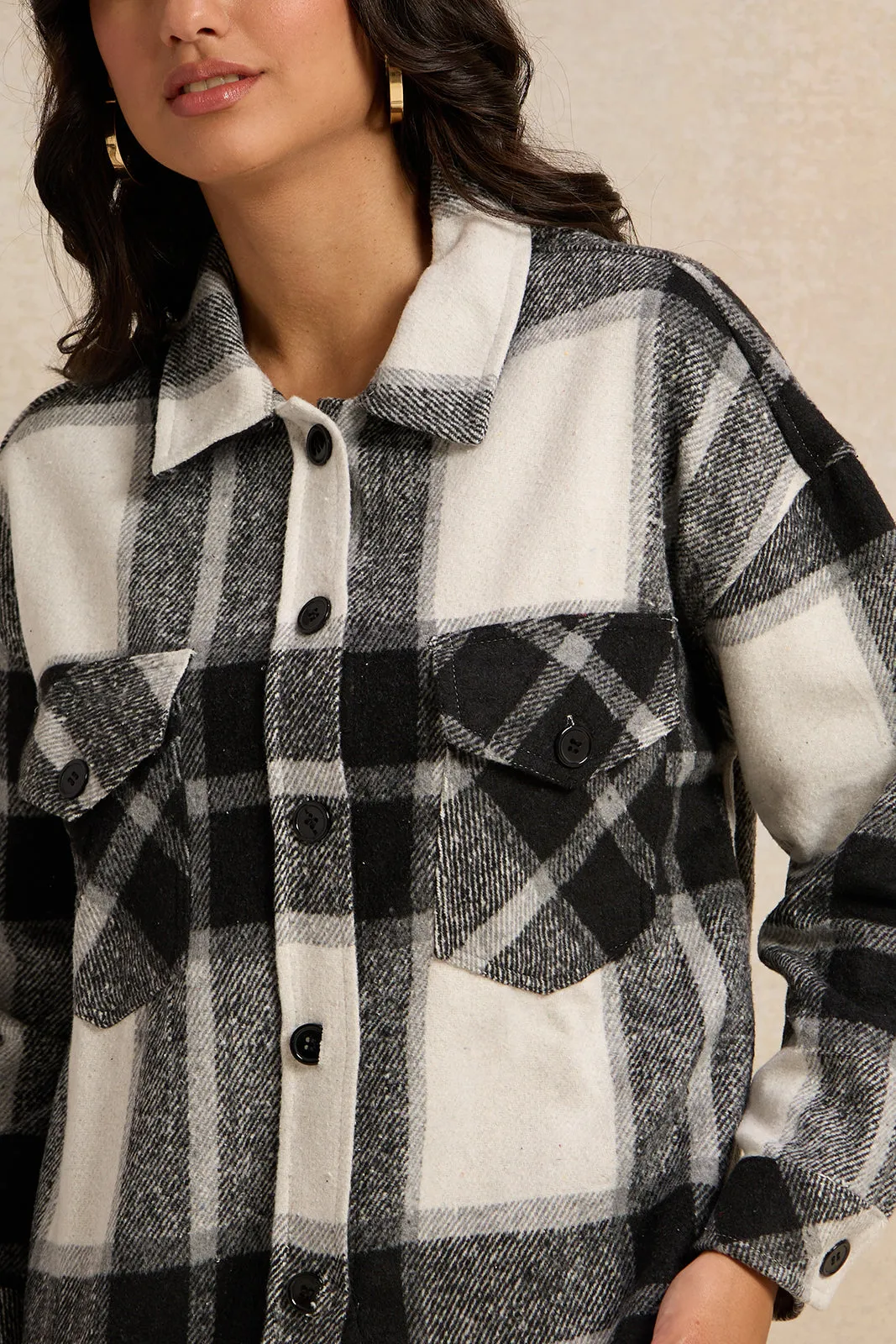 Women Black And White Oversized Shacket sold by Redtag product image thumbnail 4