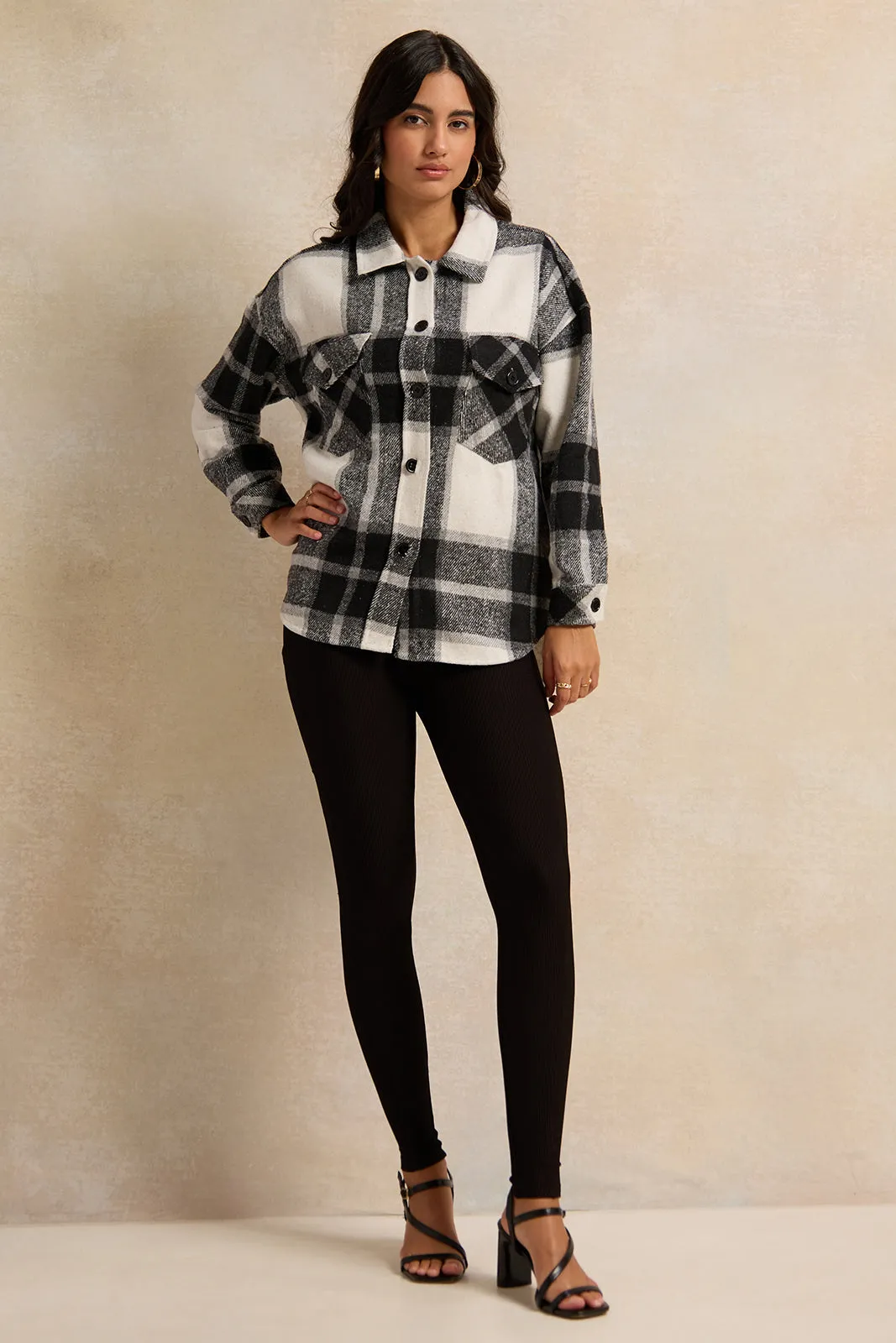 Women Black And White Oversized Shacket sold by Redtag product image thumbnail 2