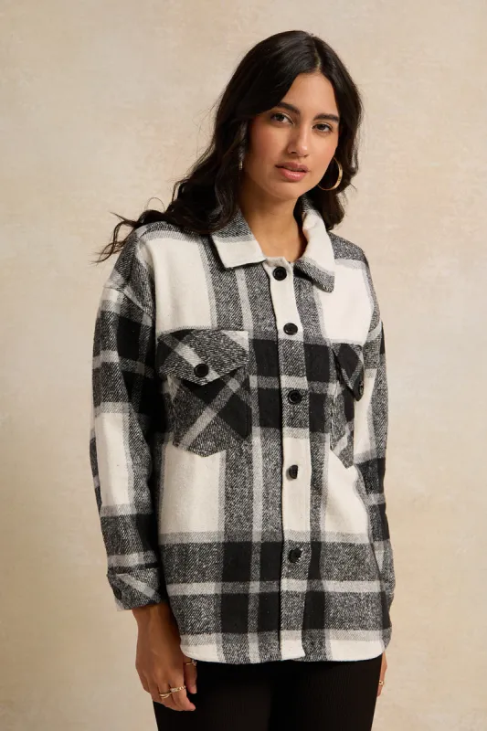 Women Black And White Oversized Shacket sold by Redtag