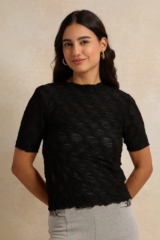Women Black Textured Knit Top sold by Redtag