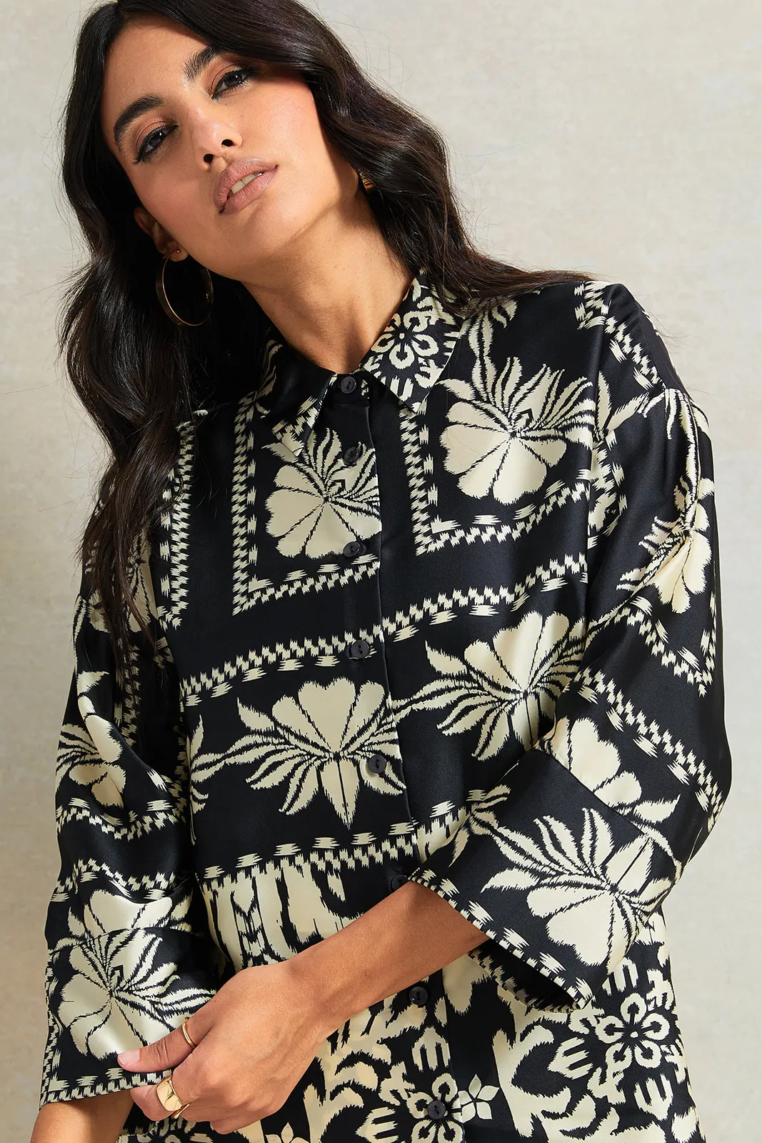 Women Black And White Satin Printed Blouse sold by Redtag product image thumbnail 4