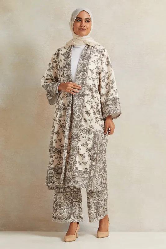 Women Ivory Printed Kimono Open Front Kaftan sold by Redtag