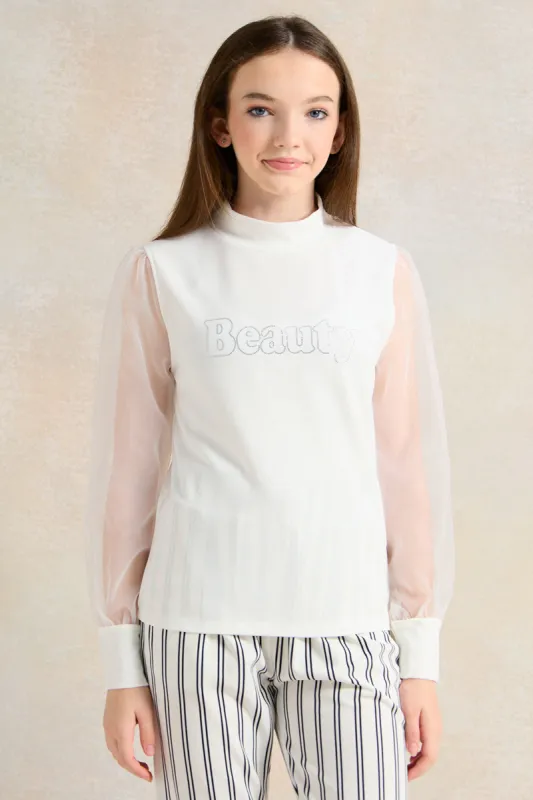 Senior White Embellished Long Sleeve Top sold by Redtag