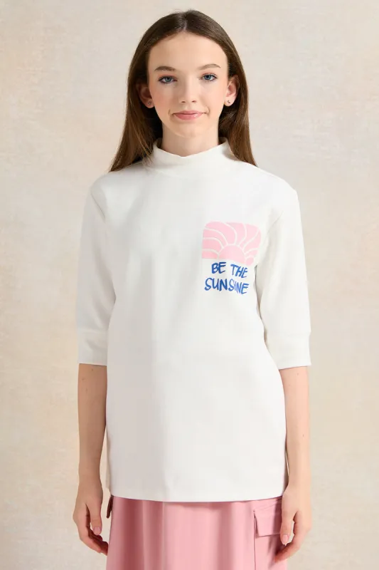 Senior White Printed Long Sleeve T-Shirt sold by Redtag