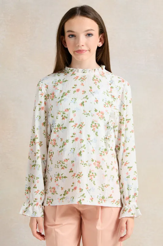 Senior White Printed Long Sleeve Top sold by Redtag