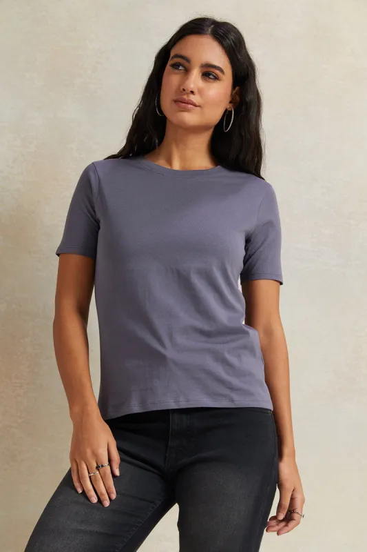 Women Charcoal Crew Neck Basic T-Shirt sold by Redtag