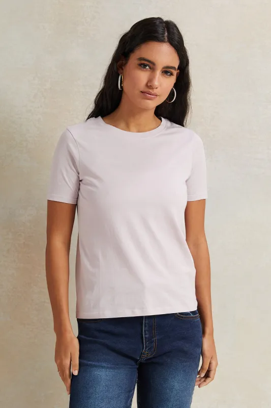 Women Lilac Crew Neck Basic T-Shirt sold by Redtag