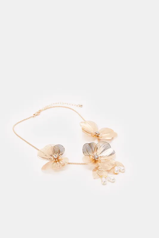 Women Gold Embellished Necklace sold by Redtag