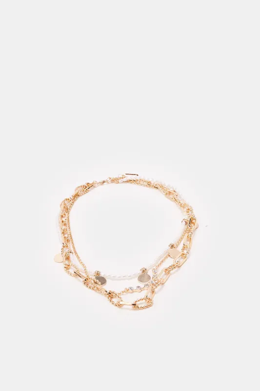 Women Gold Embellished Necklace sold by Redtag