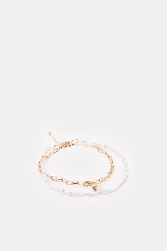 Women Gold And White Embellished Necklace sold by Redtag