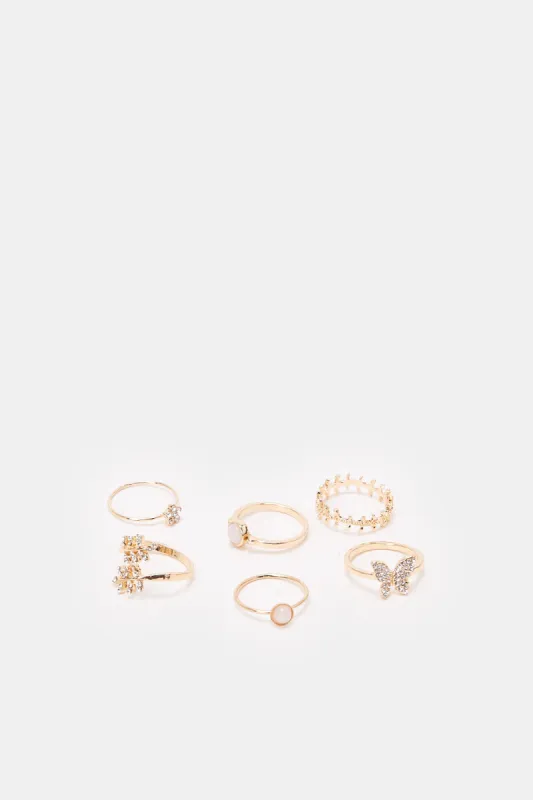 Women Gold Embellished Ring Set (6 Piece) sold by Redtag