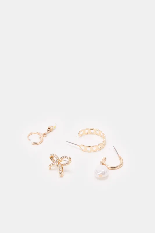 Women Gold Embellished Earrings Set (4 Piece) sold by Redtag