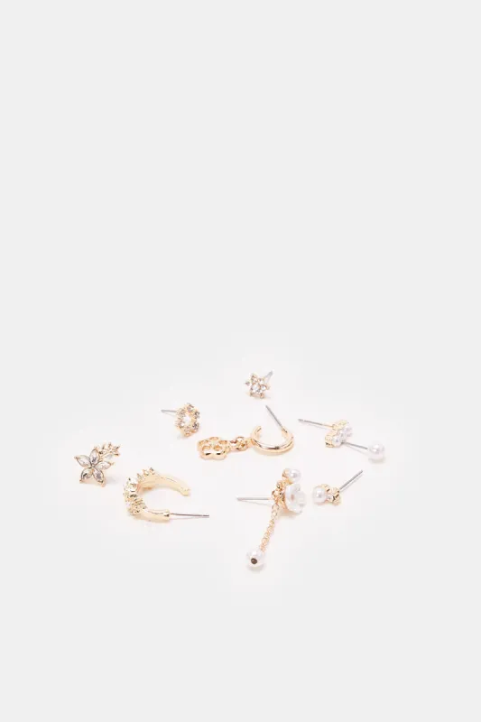 Women Gold Embellished Earrings Set (9 Piece) sold by Redtag