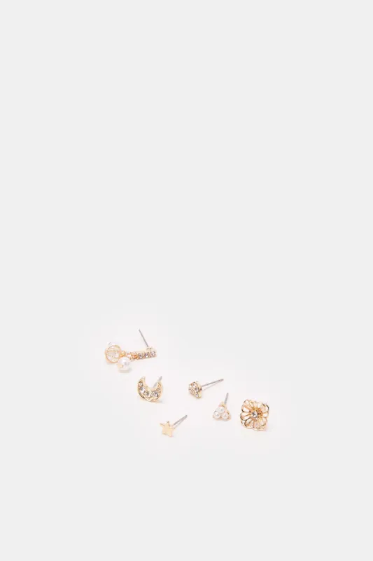 Women Gold Embellished Earrings Set (6 Piece) sold by Redtag