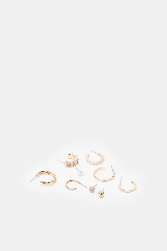 Women Gold Embellished Earrings Set (9 Piece) sold by Redtag