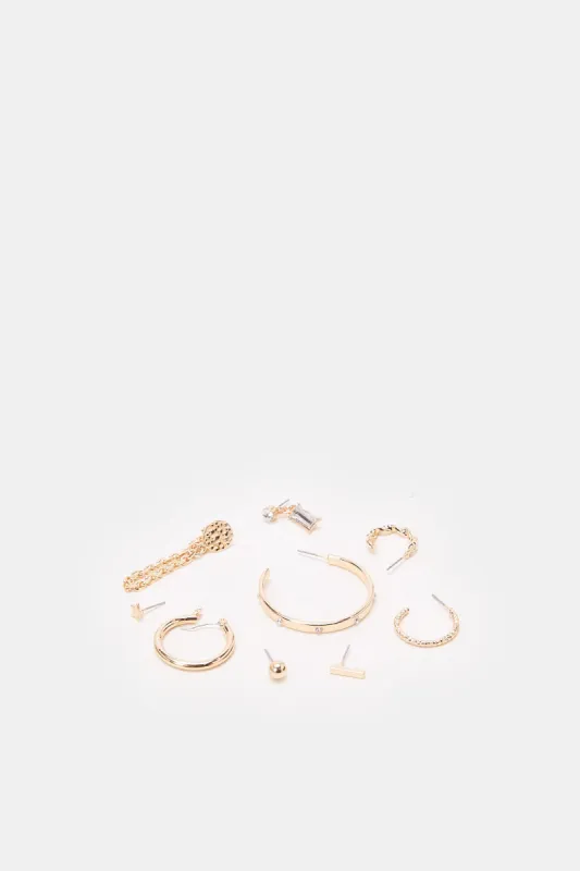 Women Gold Embellished Earrings Set (9 Piece) sold by Redtag
