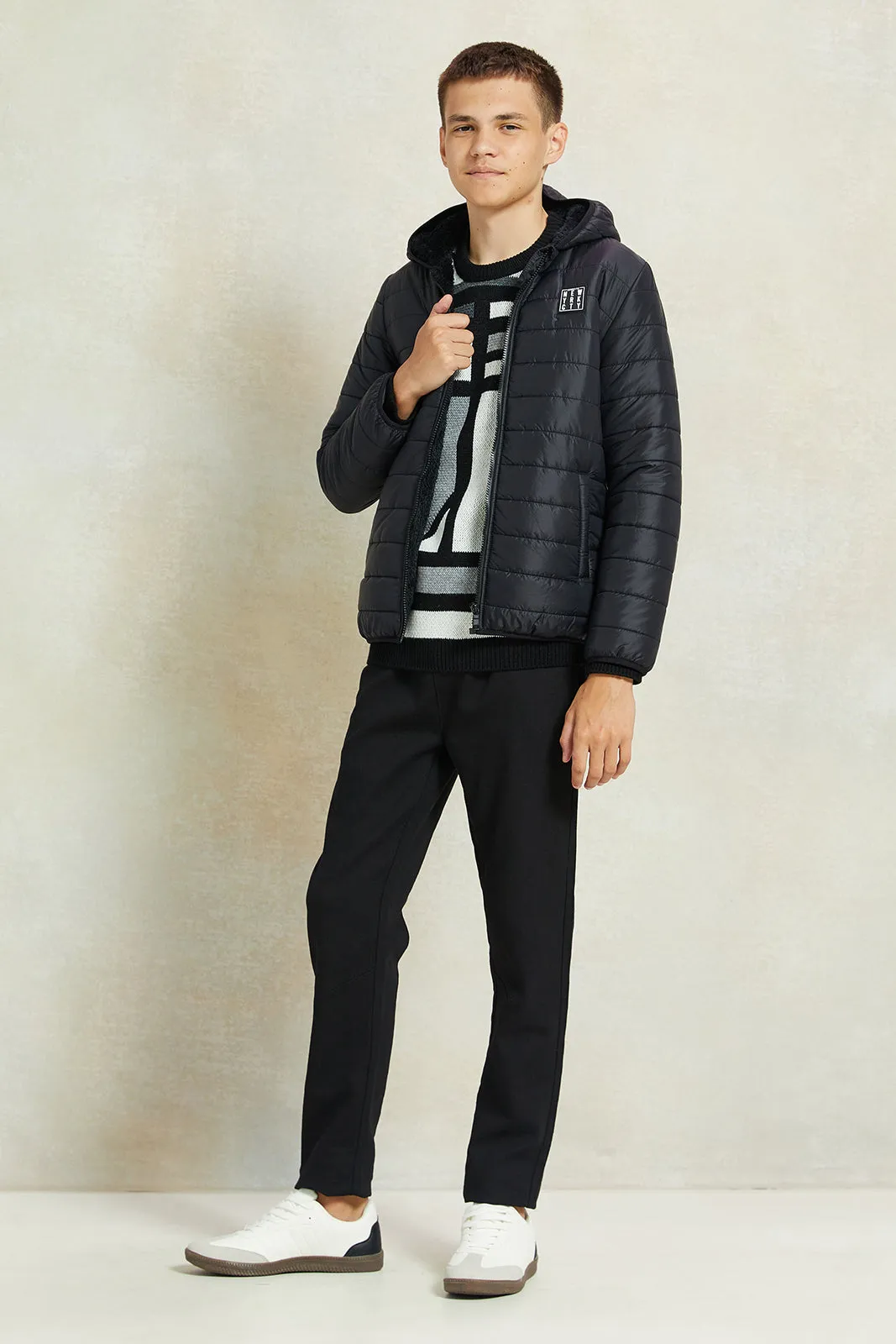 Senior Boys Black Puffer Jacket With Sherpa Lining sold by Redtag product image thumbnail 2