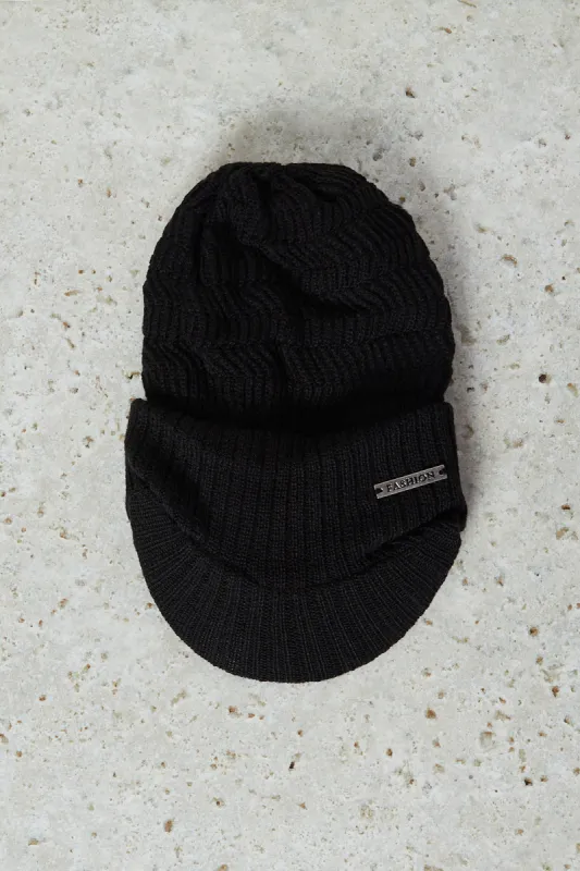 Men Black Knitted Cap With Brim sold by Redtag